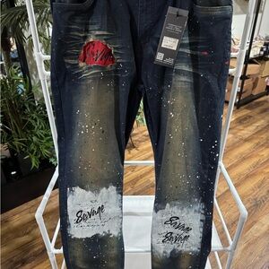 Salvage Men's Black and Red Artistic Skinny Jeans